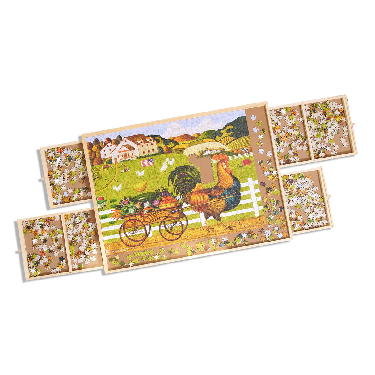 Buffalo Games - Wood Puzzle Table - 1000 Piece Size - Jigsaw Puzzle Accessory - Storage Drawers with Dividers for Pieces - Preassembled in Box Just Add Handles Buffalo Games