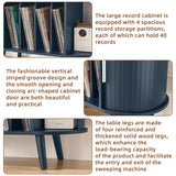 LELELINKY Large Round Record Player Stand with Charging Station & Fluted Display Shelf, Blue Mid Century Modern Turntable Cabinet with Vinyl Storage, Arched Wood Record Player Table for Living Room LELELINKY