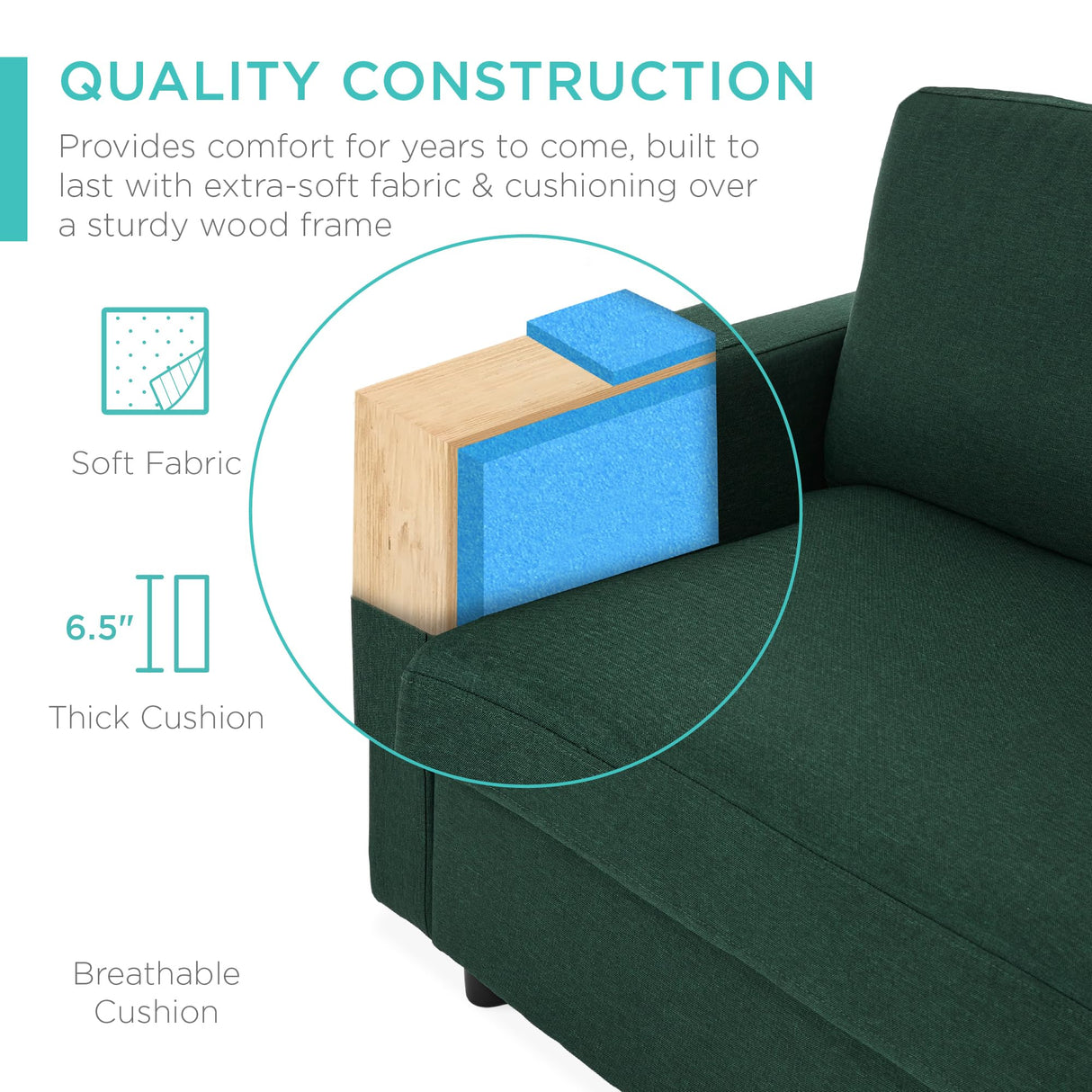 Best Choice Products Upholstered Sectional Sofa for Home, Apartment, Dorm, Bonus Room, Compact Spaces w/Chaise Lounge, 3-Seat, L-Shape Design, Reversible Ottoman Bench, 680lb Capacity - Dark Green Best Choice Products