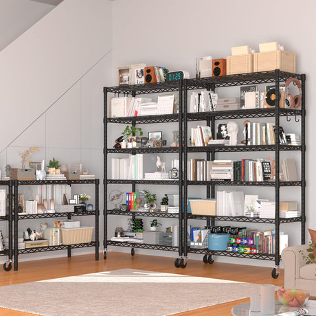 PrimeZone 6 Tier Wire Shelving with Wheels 79''H 1500lbs Storage Shelves NSF Certified Heavy Duty Steel Metal Shelf Adjustable Rolling Rack Kitchen Garage Closet Pantry Laundry 79''HX36''WX16''D 2Pcs PrimeZone