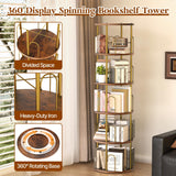 neatevday 5 Tier Rotating Bookshelf, 360° Display Rotating Bookshelf Tower, Tall Spinning Book Shelf, Space Saving Floor Standing Spinning Bookcase for Living Room, Bedroom, Office neatevday