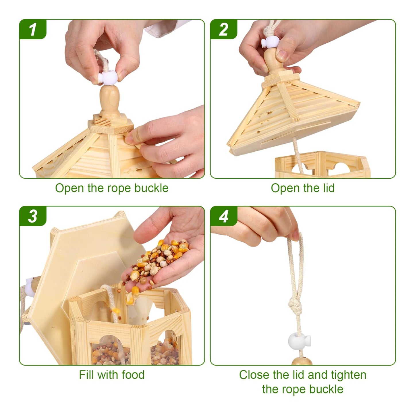 Wooden Bird Feeder for Outside Garden,Hanging Bird Feeders Wood Hexagon Shaped Gazebo Bird Feeder Large Capacity,Wood House Bird Feeder for Cardinal Sparrow Finch - WoodArtSupply