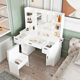 MECHYIN Vanity Desk with Lights, Make up Vanity Desk with Mirror and Power Outlet, Large Makeup Vanity with Dividers and Hair Dryer Rack, Vanity Set 3 Lighting Modes Brightness Adjustable MECHYIN