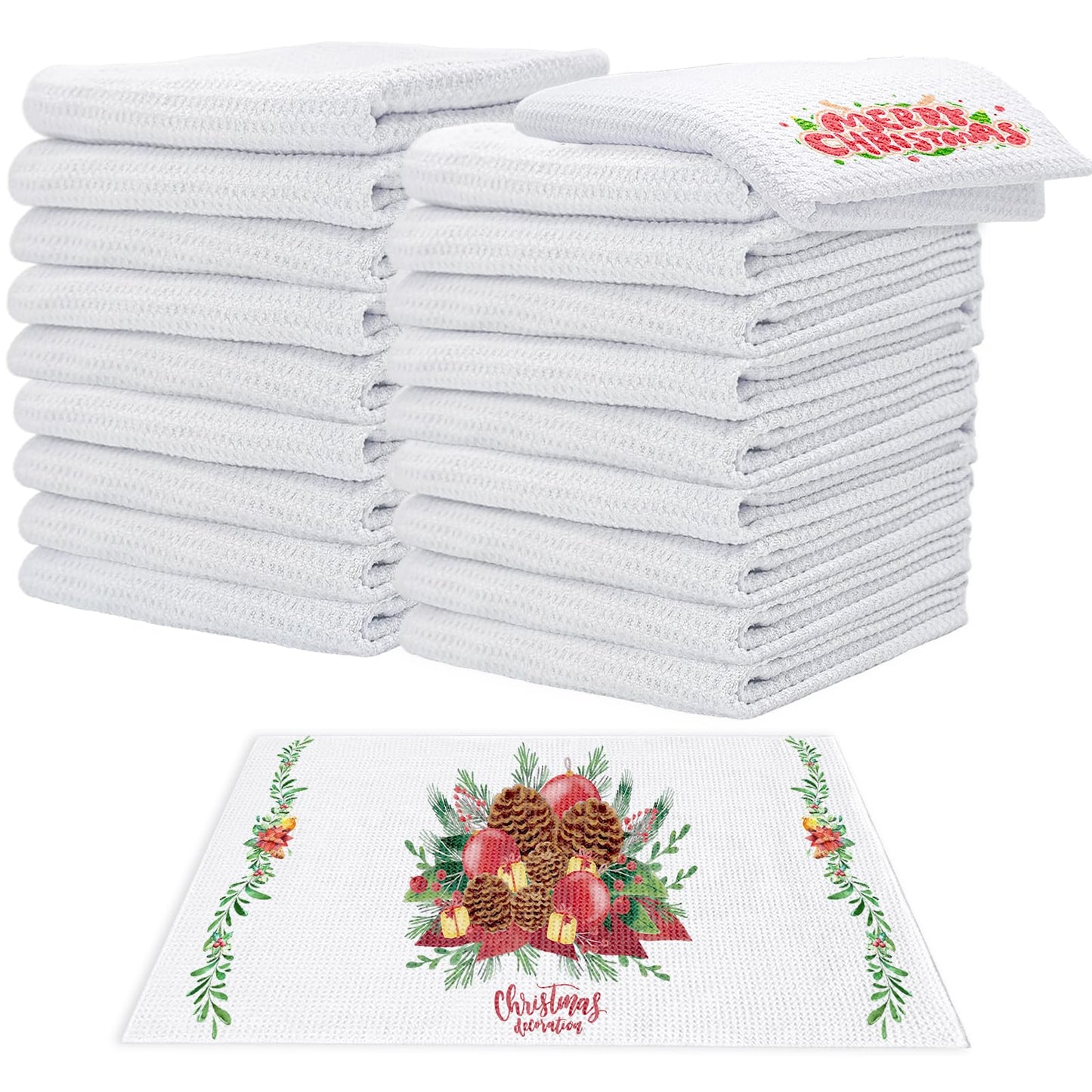 YOUKE OLA 20 Pack Sublimation White Towels Waffle Weave Kitchen Towels Blanks Microfiber Dish Drying Towel for Heat Transfer 16x24 Inch