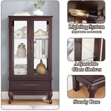 nifoti 51" H Lighted Curio Cabinet Display Case, Glass Curio Cabinet with Adjustable Shelves,Tempered Glass Door and Drawer, Wooden Cabinets w/Mirrored Back Pane for Living Room (Dark Cherry) nifoti