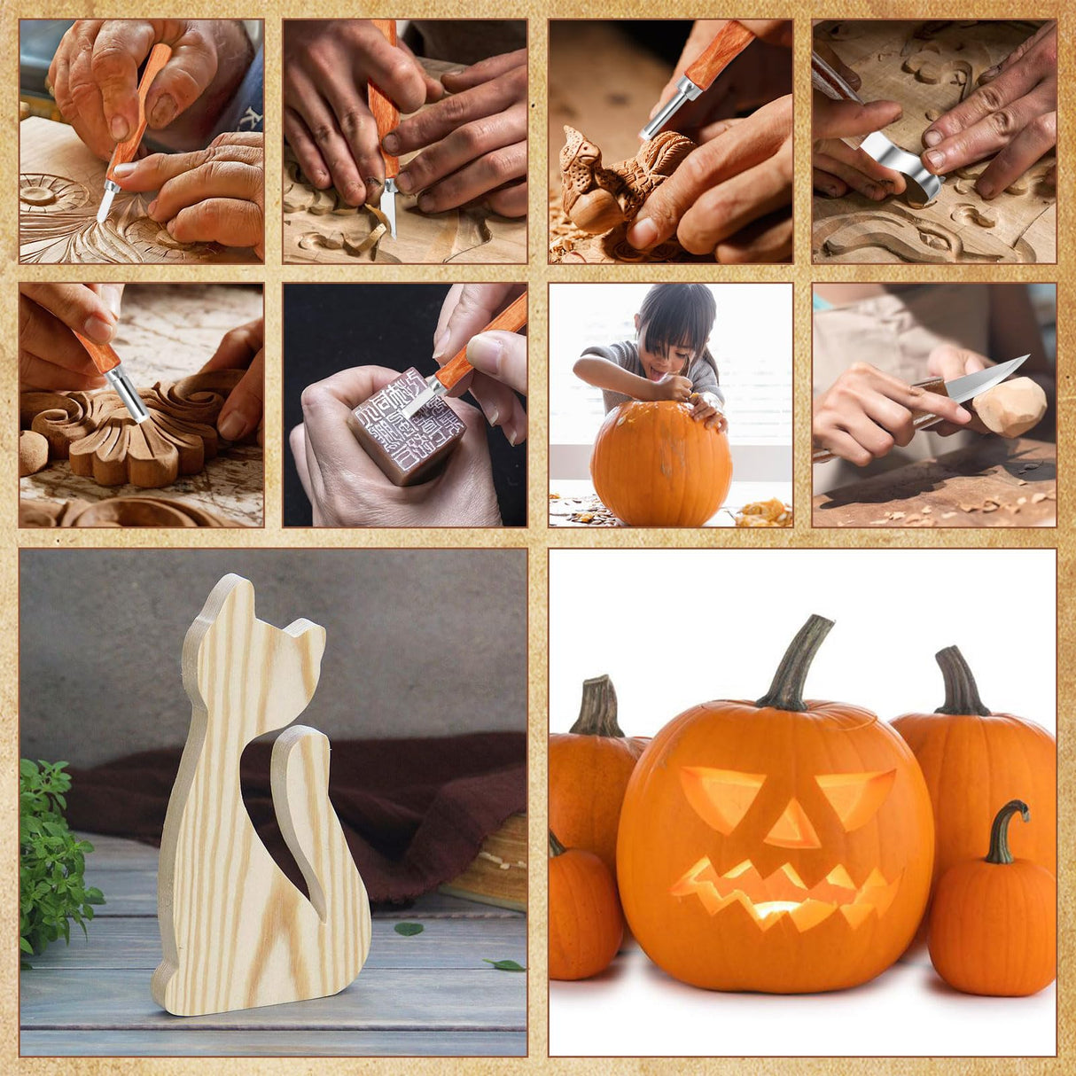 AUGSUN Wood Carving Kit, 17 Pack Wood Whittling Kit Hand Carving Knife Tools Set for DIY Sculpture Carpenter Experts & Beginners AUGSUN