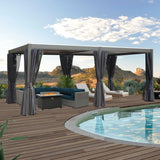 Domi Outdoor Louvered Pergola 12x20FT Full Aluminum Structure,Patio Rainproof Pergola with Two Independently Adjustable Roof for Patio Backyard Garden w/Curtains and Netting - Dark Gray domi outdoor living