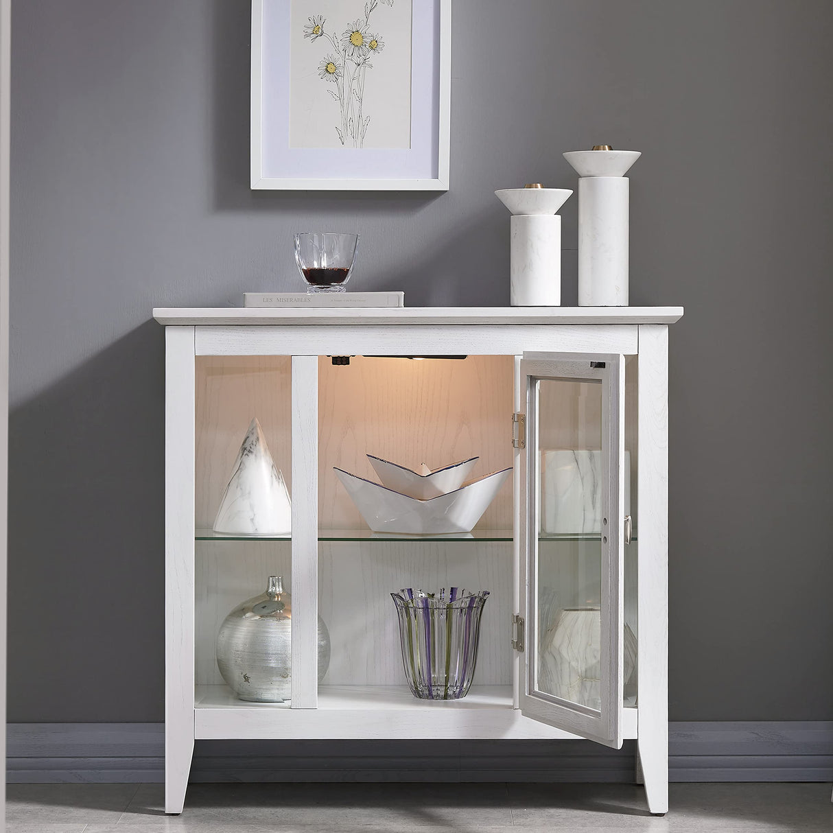 Leick Home Favorite Finds Entryway Wood Curio Cabinet in Weathered White Leick Home