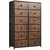 EnHomee 12 Drawer Dresser with Wooden Top and Metal Frame, Tall Fabric Dresser & Chest of Drawers for Bedroom Closet Living Room, Rustic Brown, 11.8" D x 34.7" W x 52.4" H EnHomee