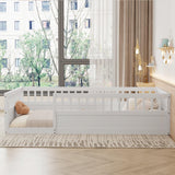 Floor Bed for Kids, Twin Size Montessori Bed with High Fence Railings, Wood Playhouse Bed with Rails for Baby Boys Girls Teens, No Slats Included, White Mirightone