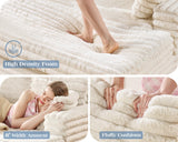 VanAcc 53 Inch Chaise Lounge Indoor, Upholstered Sofa Bed with Throw Pillows and Armrests, Sleeper Chair- Plush Chair Bed for Living Room, Off-White VanAcc