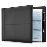 Juvale 7-Ring Business Check Binder for Checkbooks Organization, Financial Records, Personal and Corporate Use, Black Faux Leather Folder for 600 Checks (14 x 10 Inches) Juvale