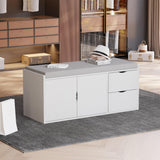 LVB Storage Entryway Bench, Long Shoe Bench with Drawers Storage Shelf, Modern Entry Way Bench with Padded Cushioned Seating, Wood Shoe Rack Bench for Foyer Entrance Living Bedroom, White Oak, 40in LVB