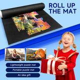 Sancallie 51“x34” Large Jigsaw Puzzle Mat Roll Up Mat- with 15 Glue Sheets, 6 PE Bags Jigroll to 2,000 Pieces with 6 Colorful Trays, Gift Box with Drawstring Bag, 3 Elastic Band, Hand Pump Sancallie