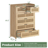 OTMCOOUCH Dresser for Bedroom with 6 Drawers, Natural Rattan Modern Wooden Tall Bedroom Dresser with Led Lights, Chest of Drawers for Bedroom, Living Room OTMCOOUCH