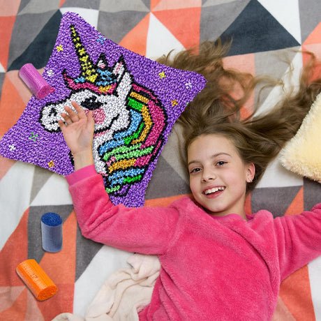 Unicorn Princess Latch Hook Kits for Adults Kids, Beginners DIY Throw Pillow Kit Pre-printed Pillowcase Hook and Latch Rug Kits Cross-stitch Cushion Cover for Home Sofa Decor Gift Idea 17x17 inch veirousa
