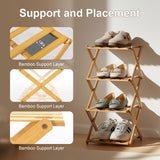 TlaroRiz 4-Tier Bamboo Small Shoe Rack Compact Foldable Free Standing Shoes Organizer for Front Door Entrance Garage Corridor Entryway and Living Room, Narrow Space-Saving Shoe Shelf, Natural TlaroRiz