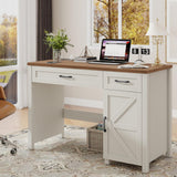 Farmhouse 47" Executive Desk, Computer Desk with Drawers and Storage Cabinet, Workstation Computer Desk for Home Office and Study.(Unique White) Vabches