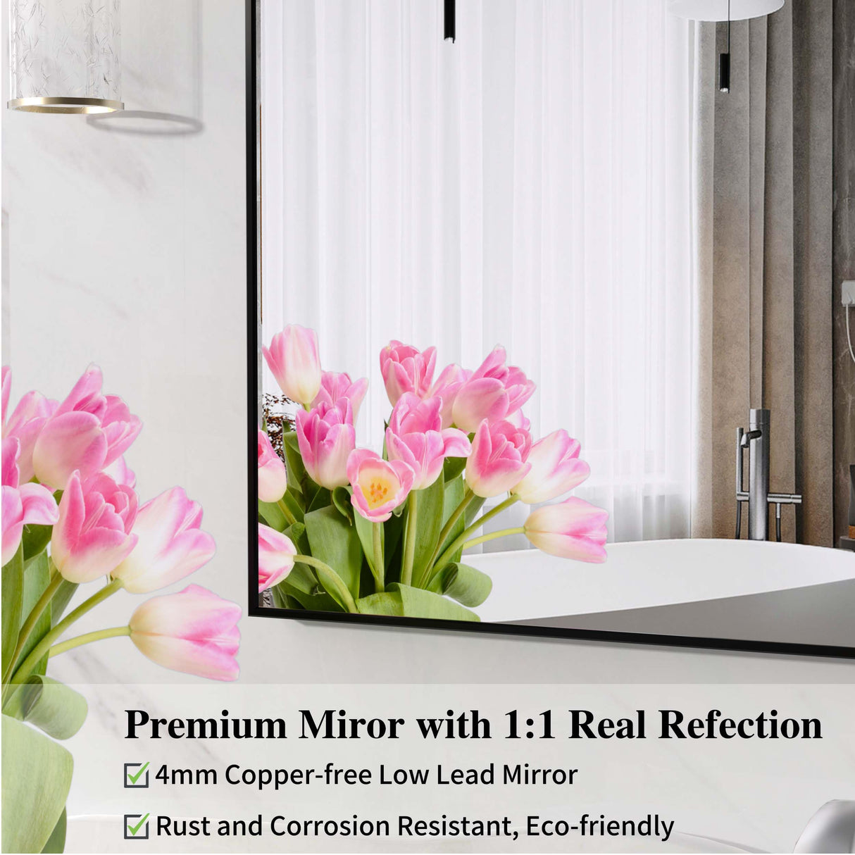 BEAUTME 55x30 Inch Bathroom Mirror,Large Rectangular Wall Mirror, Black Metal Framed Wall Mounted Mirror for Bathroom Bedroom Entryway Decor(Horizontal/Vertical) BEAUTME