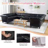 U Shaped Large Sectional Sofa, Chesterfield Leather Faux Couch Tufted Accent Sofa with Scroll Arms and Nailhead for Living Room, Office ORRD