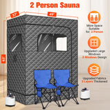 IvyBess 2 Person Sauna for Home, 1 or 2 Person Portable Steam Sauna with 2 1000W Sauna Steamers, 2 Floding Chairs, 9 Levels Adjustable, 99 Minutes Timer, Steamer Included (Grey) IvyBess