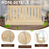 JAMFLY Patio Wooden Porch Swing Outdoor, 2-Seater Bench Swing with Hanging Chains for Outdoor Patio Garden Courtyard Backyard, Natural JAMFLY
