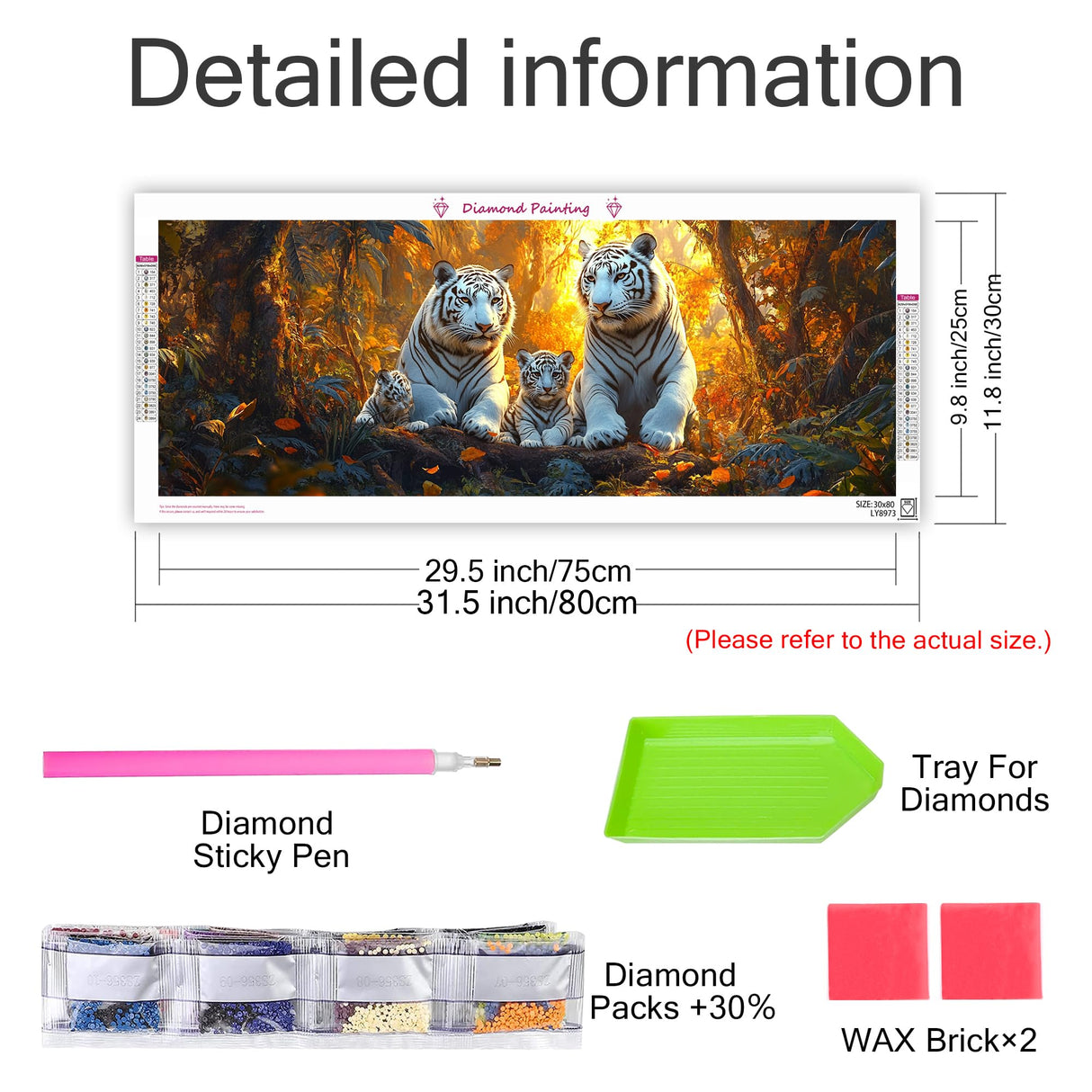 Pavemlo 5D Large Diamond Art Kits for Adults Tiger, Full Drill Big Diamond Painting Kits Animal Pictures Paint with Diamonds, DIY Cross Stitch Art Rhinestone Craft for Home Wall Decor 12x31.5 inch Pavemlo