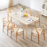 Farini Rattan Chairs for Dining Room Wishbone Chair Solid Wood Armchairs Y Shaped Backrest Hemp Seat for Home Restaurant Fully-Assembled(Set of 2,Nature-Beige Seat) Farini