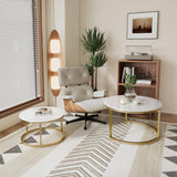 Otterease Nesting Tables Set of 2, 31.5" Round Coffee Table, Small Nesting Coffee Table with Adjustable Non-Slip Fee, White Marble Top Stack Nesting Tables Set of 2 for Living Room, Bedroom (White) Otterease