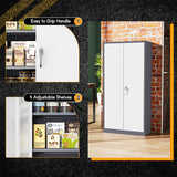 Greenvelly Metal Garage Storage Cabinet, Tall Locking Storage Cabinet with 2 Doors and 4 Adjustable Shelves, Steel Tool Cabinet, Lockable Filling Cabinet for Home, Office, Garage, School (Gray White) Greenvelly