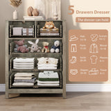 GarveeHome Grey 5 Drawer Dresser for Bedroom, Modern Tall Dresser Organizer with Storage Drawers, Wooden Chests of Drawers for Bedroom, Entryway, Hallway, Home Office GarveeHome
