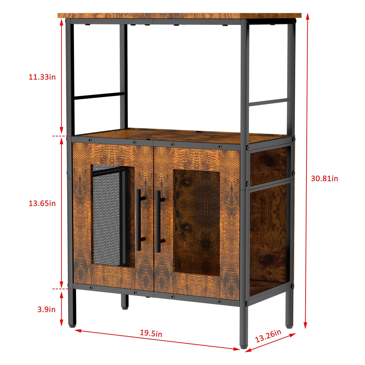 X-cosrack Buffets Coffee Bar Station, 3-Tier Small Coffee Stand Station with Storage, Farmhouse-Style Microwave Cart Featuring 2-Door Cabinet Ideal for Living Room, Entryway, Sideboards X-cosrack