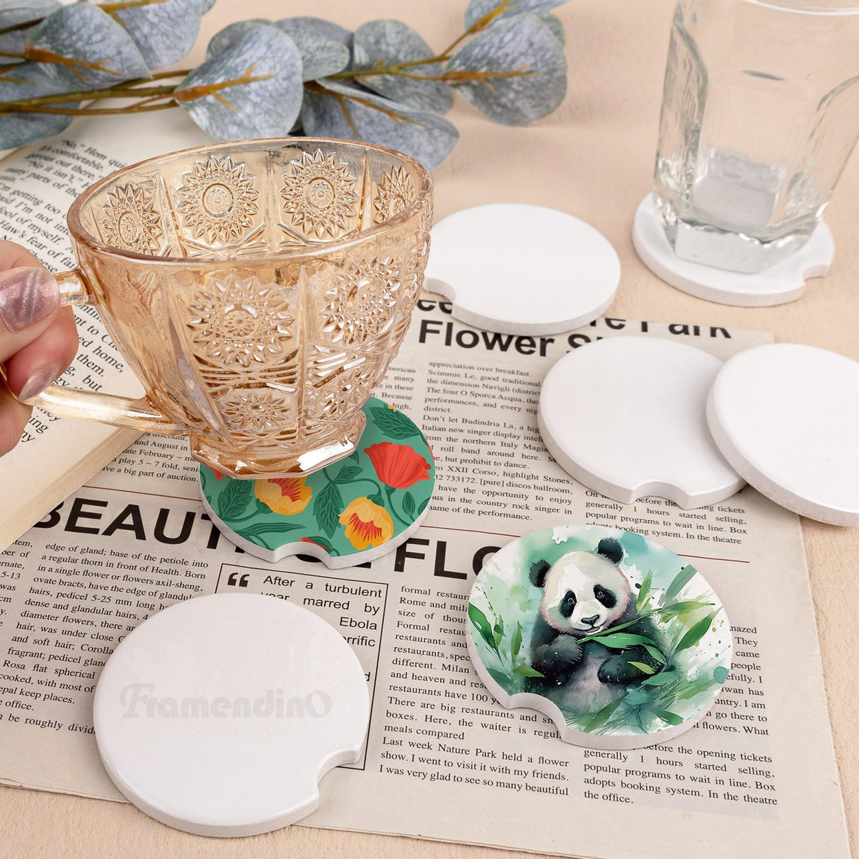 Framendino, 16 Pack Ceramic Car Coasters Sublimation Blanks 2.6" Blanks Sublimation Coasters Cupholders Cup Coaster with Finger Notch for Keeping Drink Spill Framendino