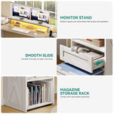 YITAHOME U Shaped Desk with Power Outlet & LED Lights, Farmhouse Computer Desk with Drawers, Wood Desk Home Office Desk with Monitor Stand & 5 Cubbies Storage Shelves, Grey Wash YITAHOME