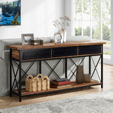 Tribesigns 70.8" Console Table with 3 Drawers, Farmhouse Entryway Table with Storage Shelf, Narrow Long Sofa Foyer Table for Entryway, Hallway (Brown/Black) Tribesigns