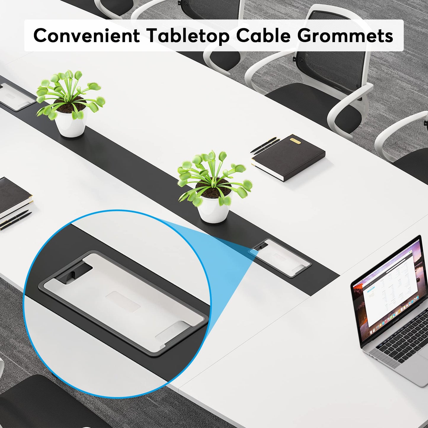 LITTLE TREE 8FT Conference Room Table, 94.48L x 47.21W x 29.52H Boat Shaped Meeting Table, White&Black - WoodArtSupply