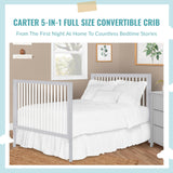 Dream On Me Carter 5-in-1 Full Size Convertible Crib / 3 Mattress Height Settings/JPMA Certified/Made of New Zealand Pinewood/Sturdy Crib Design, Grey & White Dream On Me