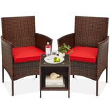 Best Choice Products 3-Piece Outdoor Wicker Conversation Bistro Set, Space Saving Patio Furniture for Garden w/Side Table - Brown/Red Best Choice Products
