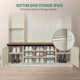 Hzuaneri 59.8" Hall Tree, LED Farmhouse Entryway Storage and Coat Rack Wood, Entryway Furniture with 7 Hooks, Hall Tree with Bench and Storage, 6 Storages Partitions Shoe Bench, Rustic White HT24814B Hzuaneri