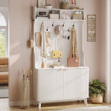 Maupvit 77" White Entryway Hall Tree, 4-in-1 Wood Coat Rack with 9 Hanging Hooks & Storage Bench, Shoe and Coat Rack, 18 Shoe Cubbies Home Organizer for Hallway Front Door Entrance Maupvit