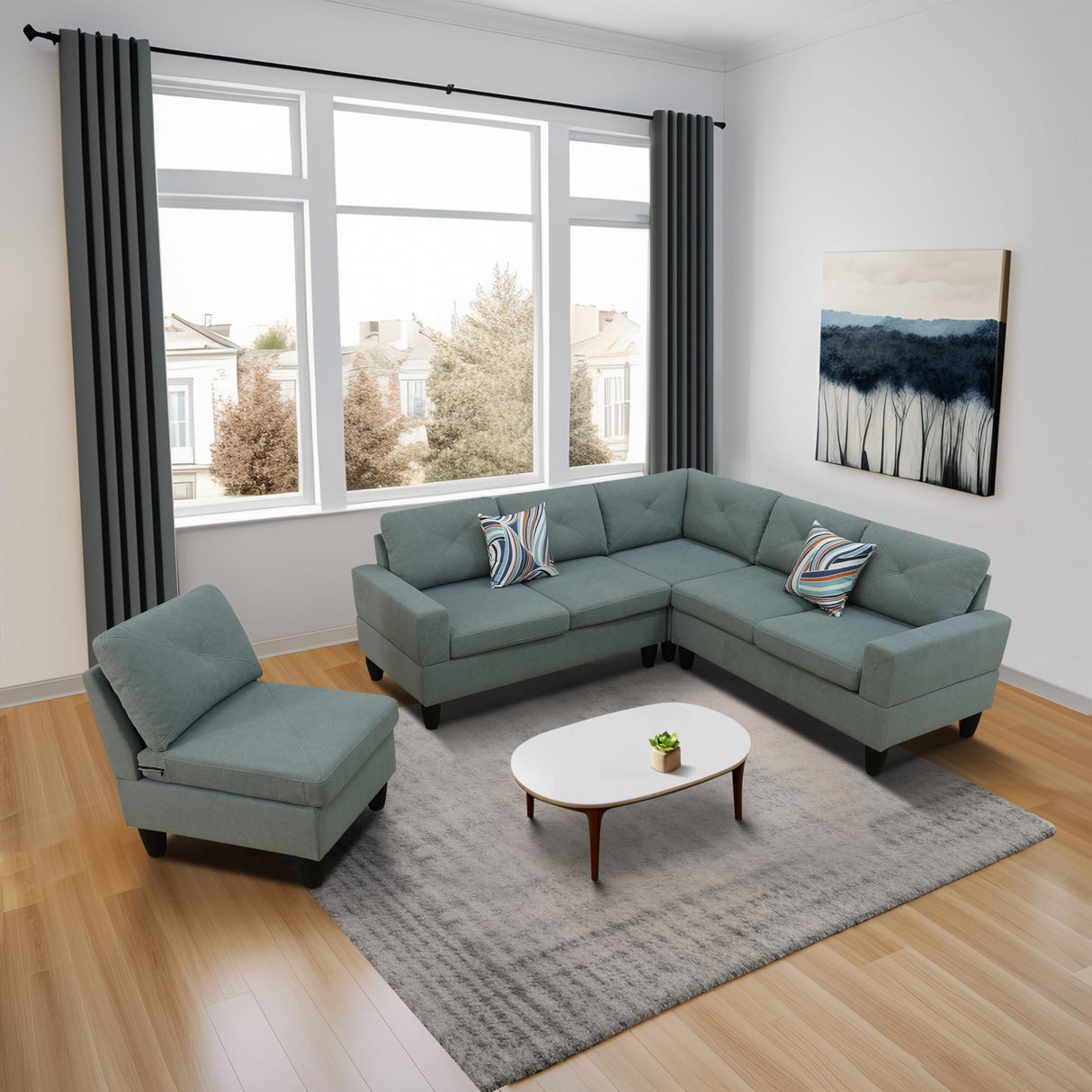 NicBex MZX-Emma-SF-00054-DX Sofa Couch, 4 Piece Set, Green NicBex