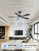 Ohniyou 48'' Ceiling Fans with Lights and Remote, 6 Speeds, 3 Colors & Dimmable LED Light, Quiet DC Motor Black Ceiling Fan for Bedroom Living Room Ohniyou