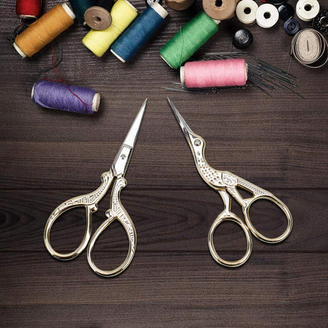 AQUEENLY Embroidery Scissors, Stainless Steel Sharp Stork Scissors for Sewing Crafting, Art Work, Threading, Needlework - DIY Tools Dressmaker Small Shears - 2 Pcs (3.6 Inches, Gold) AQUEENLY
