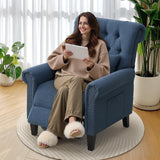 choairy Pushback Recliner Chair, Accent Push Back Chair with Adjustable Footrest Wingback, Upholstered Linen Fabric Reclining Sofa with Side Pocket, Comfy Modern Armchair for Living Room, Navy Blue choairy