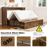 AMERLIFE Queen Murphy Bed Cabinet with Charging Station and Storage, Farmhouse Foldable Platform Bed for Guest Room, Office, Small Spaces, Barnwood AMERLIFE