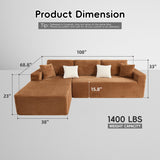 Opiesit 108" Boneless Couches for Living Room, Modular Sectional Sofa with Oversized Chaise, L-Shape Cloud Couch with Deep Seat, High-Density Memory Foam, No Assembly Required, Plush Corduroy Brown Opiesit