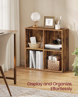 VASAGLE Custos Collection - Bookshelf, Bookcase, Cube Shelf with 4 Compartments, 9.4 x 26 x 26 Inches, Storage Shelf, for Living Room, Home Office, Dining Room, Rustic Brown ULBC476K01 VASAGLE
