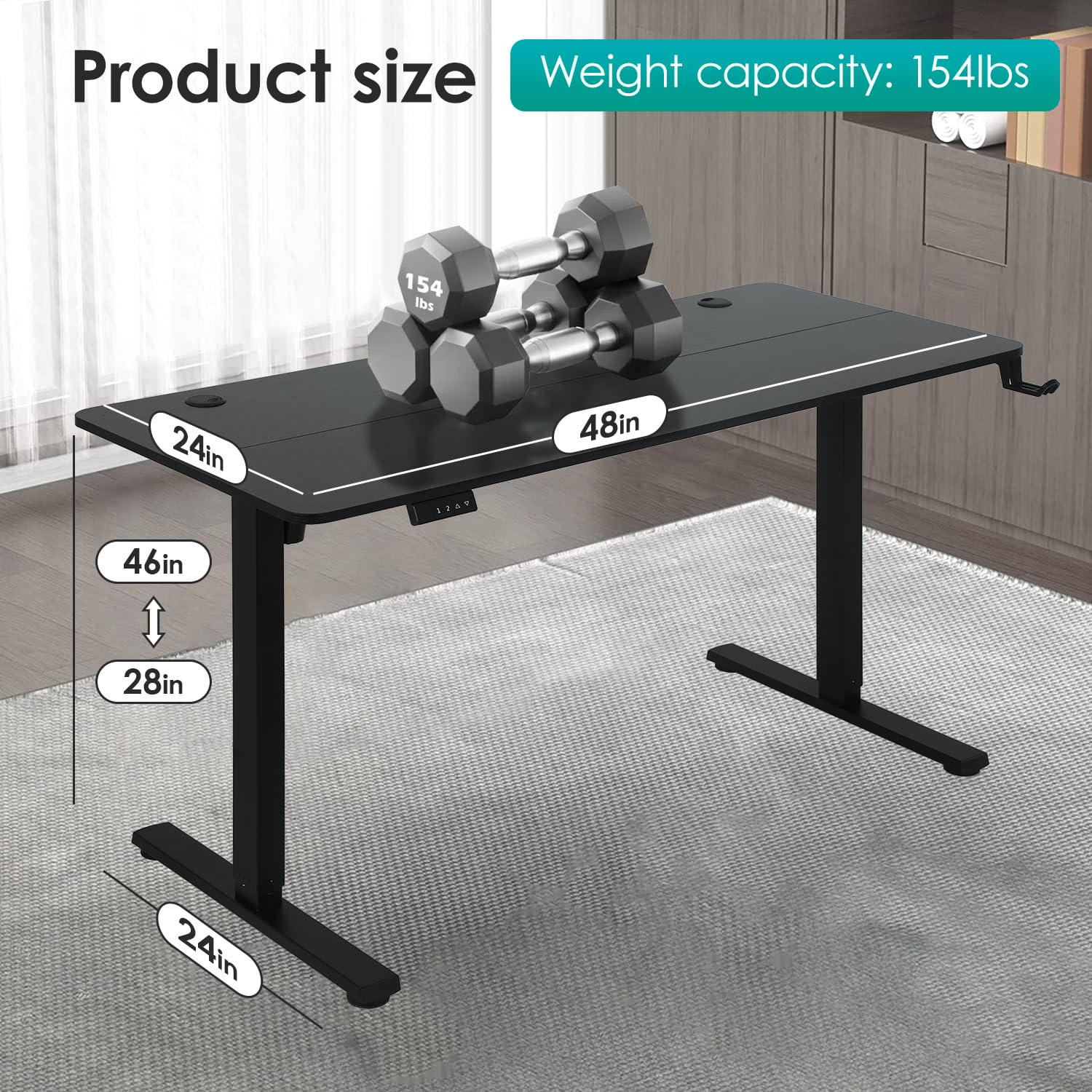 PayLessHere 48 Inch Adjustable Height Standing Desk Computer Desk with Large Space and Headphone Holder Office Desk with Electric Lifting and 2 Memory Function for Office Bedroom Meeting Room - WoodArtSupply