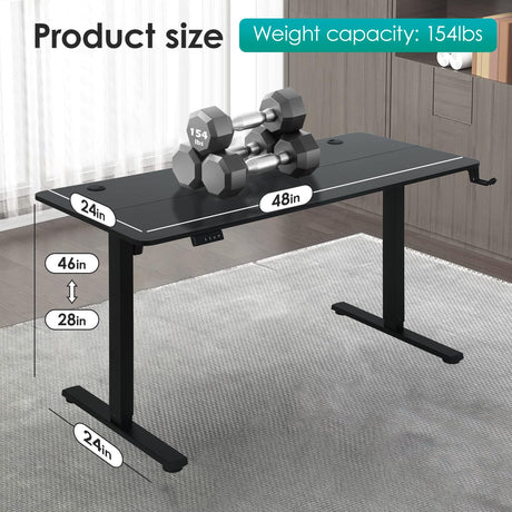 PayLessHere 48 Inch Adjustable Height Standing Desk Computer Desk with Large Space and Headphone Holder Office Desk with Electric Lifting and 2 Memory Function for Office Bedroom Meeting Room,Black PayLessHere