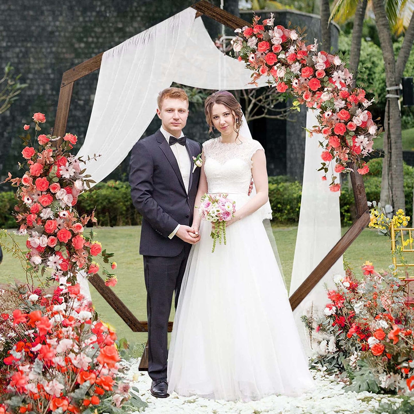 Wedding Arch 7.2FT, Heptagonal Wood Wedding Arches for Ceremony, Wooden Wedding Arch Arbor Backdrop Stand for Garden Wedding Party Indoor Outdoor Rustic Decoration(Drapes & Flowers Not Included)